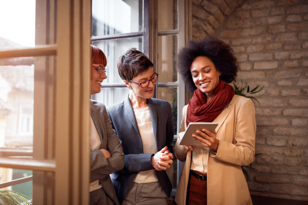 后视图的女人与手机在商务会议图片下载