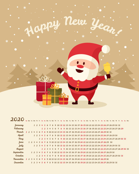 矢量日历2020年。周日开始一周图片下载