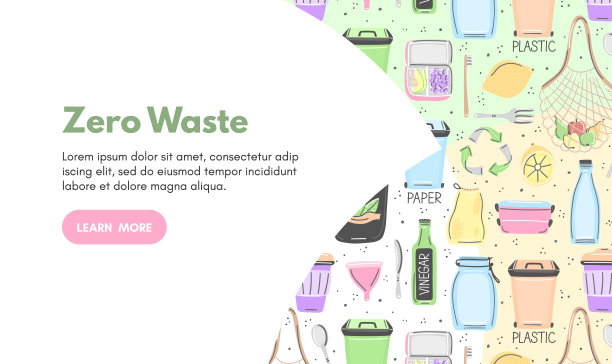 矢量背景与零废物对象。手绘平面风格。环保的生活方式。拯救地球。自然护理图片下载