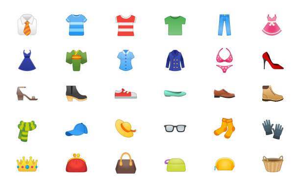 时尚，穿着图标集。采购产品男装，女装，配件，戒指，帽子，衬衫，穿，衣服，裙子，衣服插图符号，购物表情符号，表情符号收藏图片下载