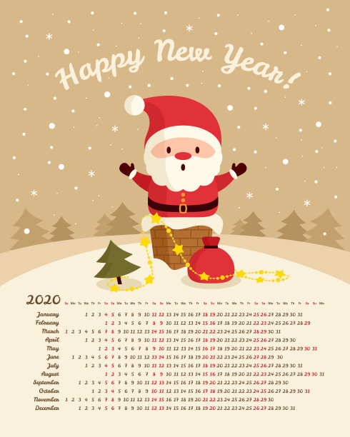 矢量日历2020年。周日开始一周图片下载