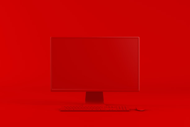 3D空电脑屏幕显示器上的红色背景，最小的概念图片下载