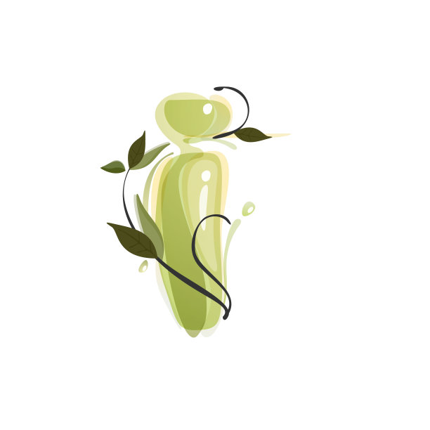 字母I水彩手绘绿色自然标志。图片下载