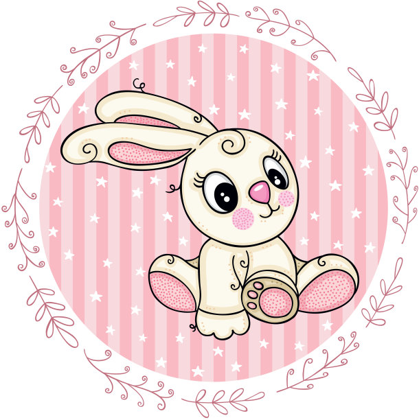 粉红圆标签与可爱的兔子女孩图片下载