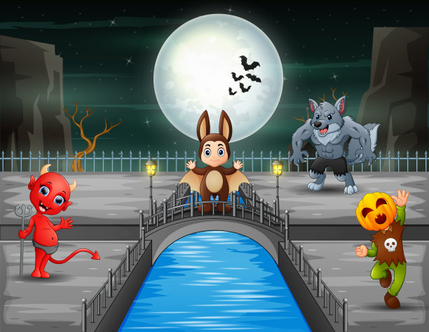 万圣节背景与有趣的卡通人物图片下载