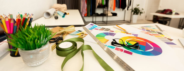 时尚设计师职场背景，全景，浅深度图片下载