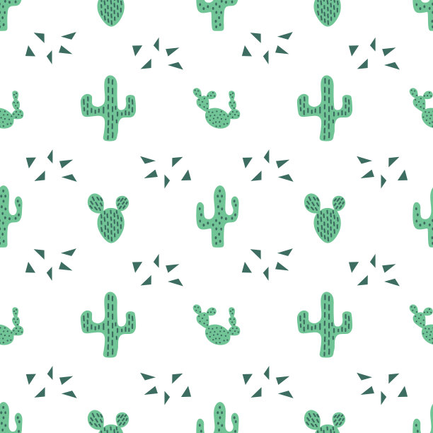 矢量无缝模式与手绘仙人掌。现代面料设计图片下载