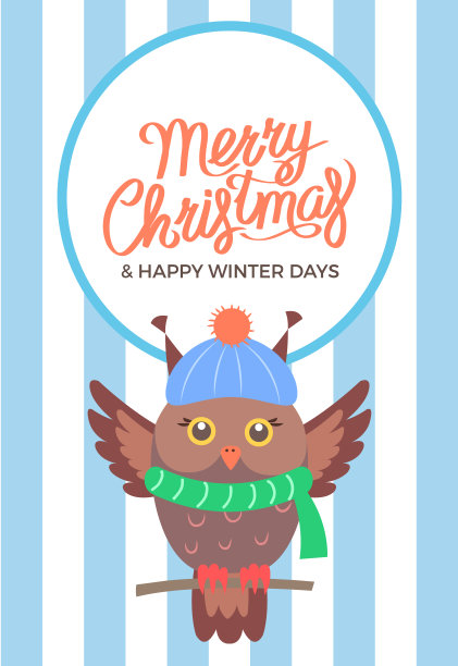 圣诞猫头鹰在分支矢量插图快乐图片下载