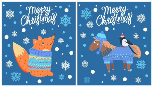 圣诞快乐海报设置在矢量插图图片下载