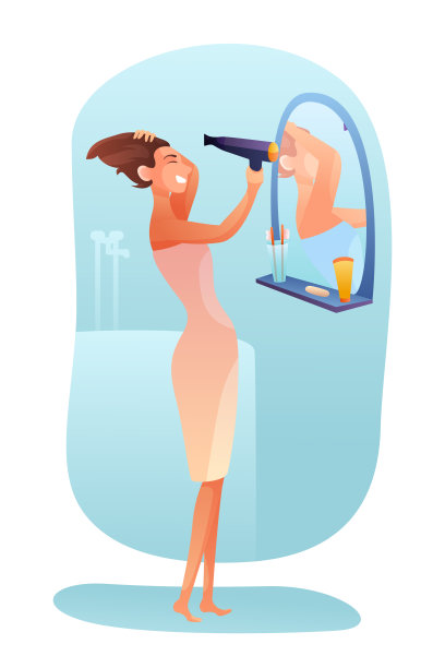 女人干燥头发矢量插图图片下载