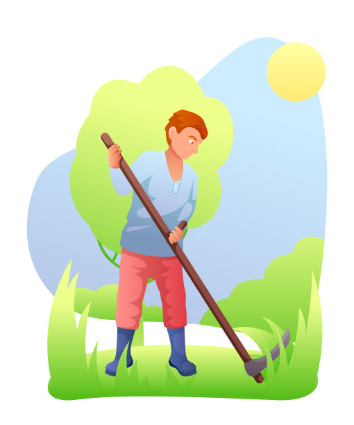 农民割草平面矢量插图图片下载