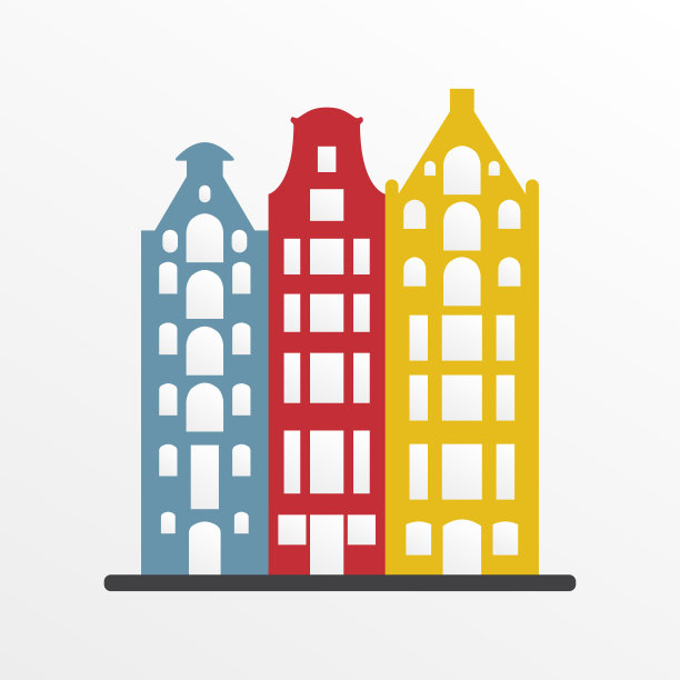 老建筑图标。阿姆斯特丹，荷兰，荷兰建筑。欧洲的房子,建筑。五彩缤纷的矢量插图。图片下载
