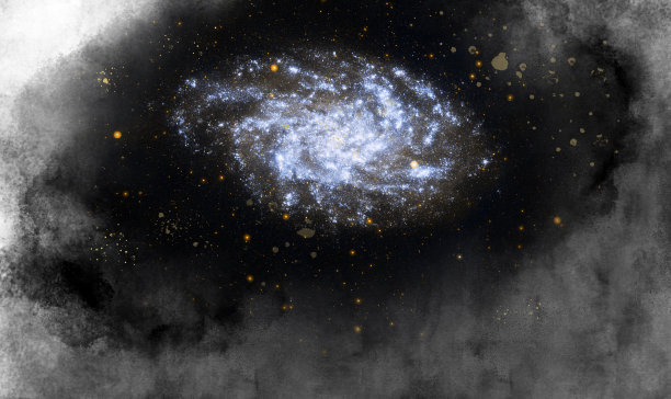 水彩画黑色的天空在晚上与观看银河充满了宇宙和雾。插图与复制空间。素材图片