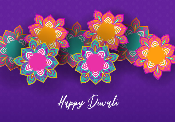 排灯节快乐卡片印度剪纸花图片下载