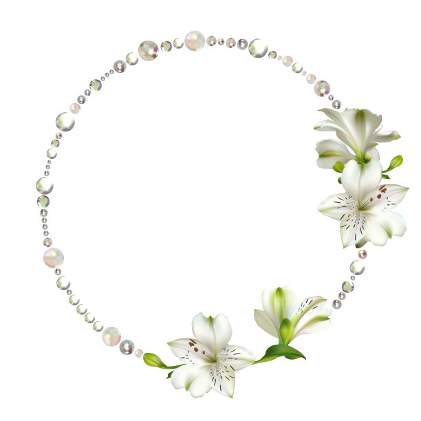 花。白色的百合花。晶体。珠宝。矢量插图。图片下载