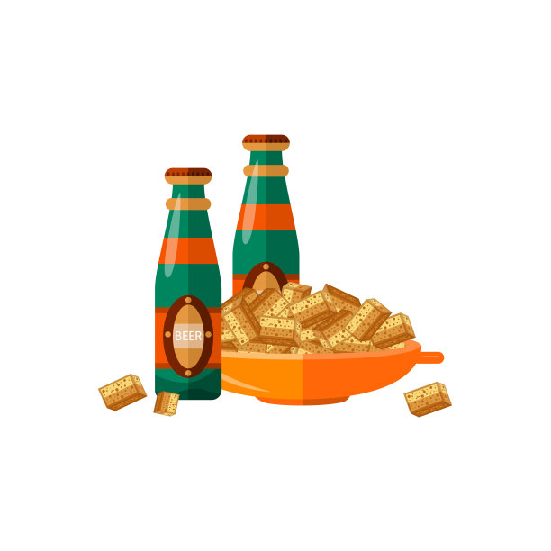 矢量扁啤酒瓶，脆饼罐图片下载