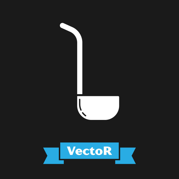 白色厨房勺图标孤立在黑色背景。烹饪用具。刀叉匙的迹象。矢量图图片下载