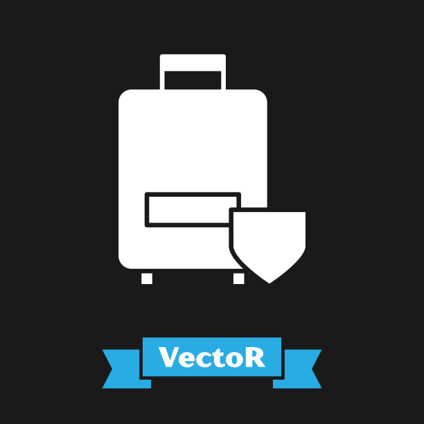 白色旅行箱图标孤立在黑色背景。行李旅行保险。安全、安全、保护、保护理念。矢量图图片下载