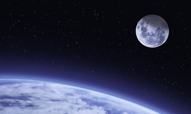 月亮、星星和行星地球-外层空间背景-星空-寂静宁静图片下载