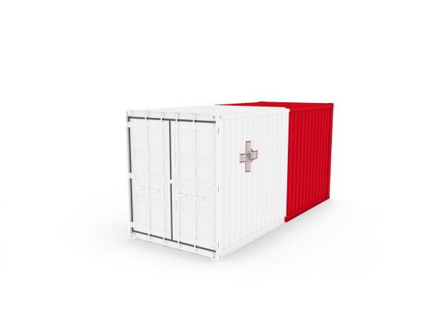 三维插图的货物集装箱与马耳他旗在白色的背景与阴影。发货、运输、海运货运。图片下载