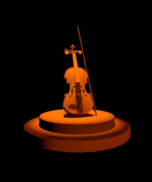 在聚光灯下的讲台与小提琴和弓的3D渲染在黑色的背景。独奏表演图片下载