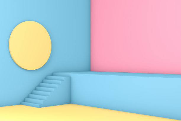 三维几何形状抽象最小背景，空白产品站，房间角落图片下载