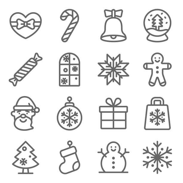 圣诞图标设置矢量插图。包含圣诞老人，姜饼，圣诞树，雪人，冬天等图标。扩大中风图片下载