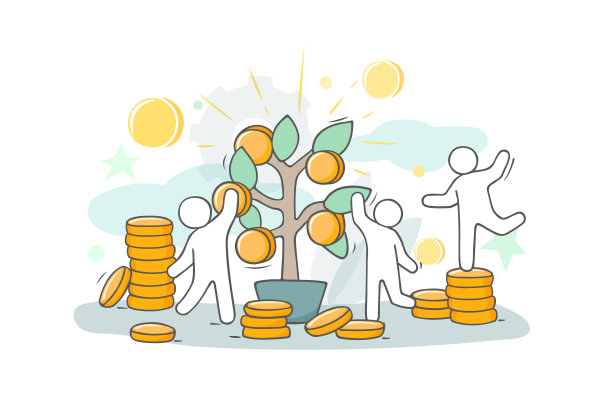 素描插图与小人和硬币图片下载