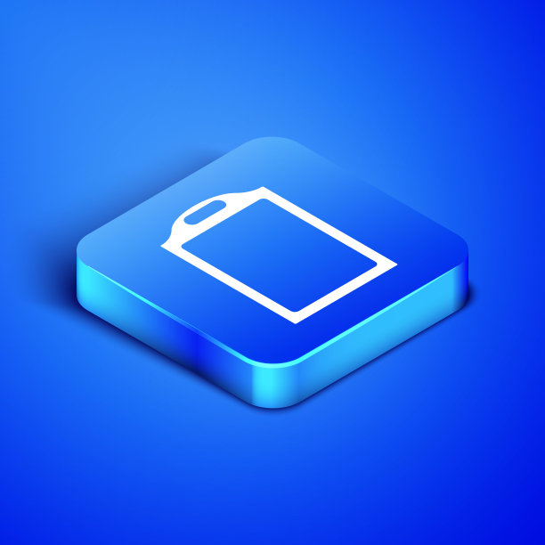 等距切割板图标孤立在蓝色背景。切菜板的象征。蓝色方块按钮。矢量图图片下载