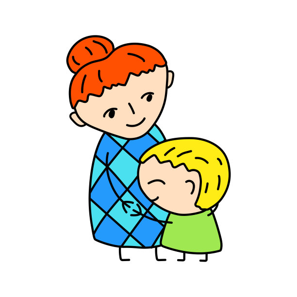 快乐的母亲与儿子简单的矢量插图在白色的背景。小男孩拥抱妈妈。母亲节快乐图片下载