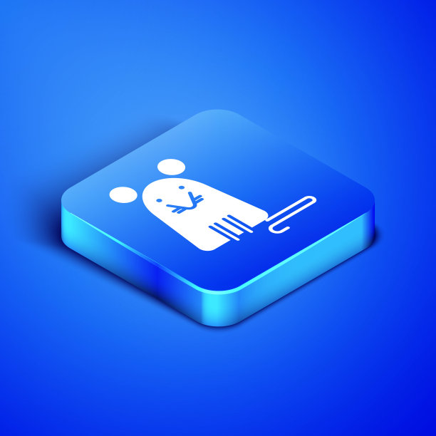 等距鼠图标隔离在蓝色背景。鼠标的迹象。蓝色方块按钮。矢量图图片下载