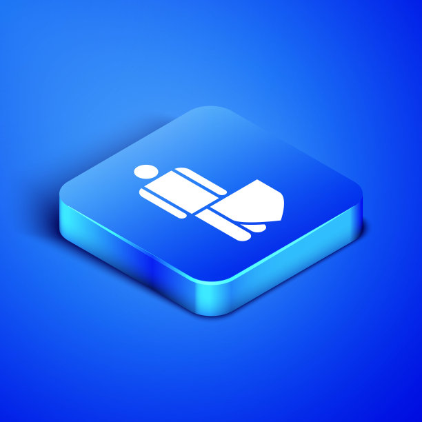 等距人寿保险与盾牌图标隔离在蓝色背景。安全、安全、保护、保护理念。蓝色方块按钮。矢量图图片下载