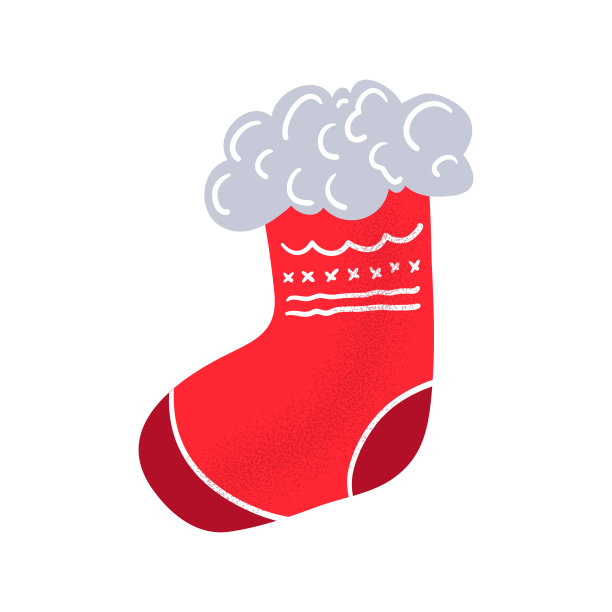圣诞老人的红色袜子，矢量插图在白色的背景。礼物袜子与斯堪的纳维亚装饰。圣诞贴纸图片下载