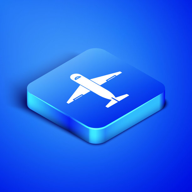 等距平面图标隔离在蓝色背景。交货,运输。空运货物。飞机上有包裹、箱子。蓝色方块按钮。矢量图图片下载