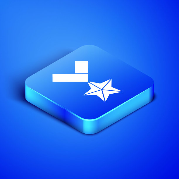 等距军事奖励奖章图标孤立在蓝色背景。军队的迹象。蓝色方块按钮。矢量图图片下载