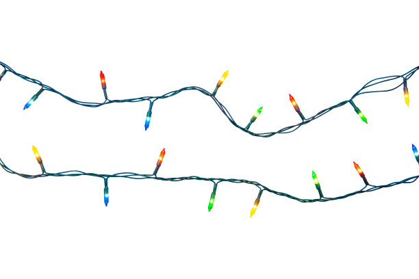 圣诞灯串孤立在白色的背景与剪辑路径图片下载