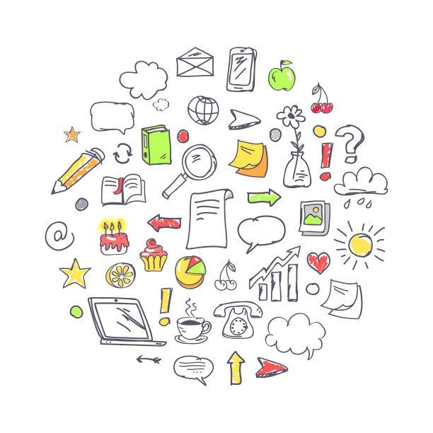 手绘的极简元素集放入圆圈图片下载