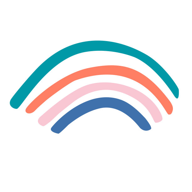 可爱的彩虹图标。时尚的彩色剪贴画。自然、生物、生态主题的象形文字。艺术设计元素，手绘会徽，标志或气候意识运动的标志。漂亮的粉红色，蓝色，青色，珊瑚红。图片下载