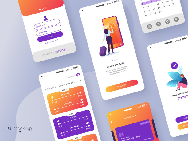 概念手机屏幕模拟应用程序界面展示。用户界面设计模板。UI, UX, GUI概念孤立在灰色背景。向量eps 10。图片下载