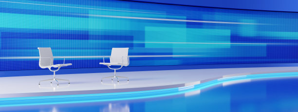 现代电视演播室里的两把空椅子。3 d渲染。图片下载