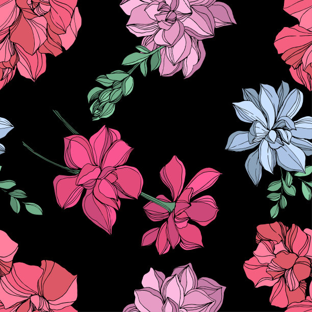 矢量丛林植物肉质花。雕刻水墨艺术插画。无缝的背景图案。图片下载