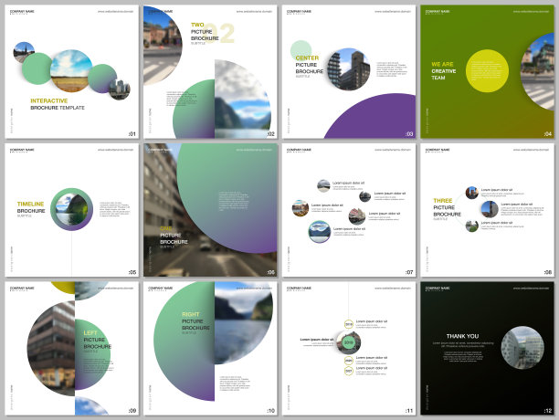 最小的宣传册模板彩色的圆圈，圆形的形状。包括设计模板的方形传单，小册子，演示，社交媒体广告，在线研讨会，数字教育。图片下载
