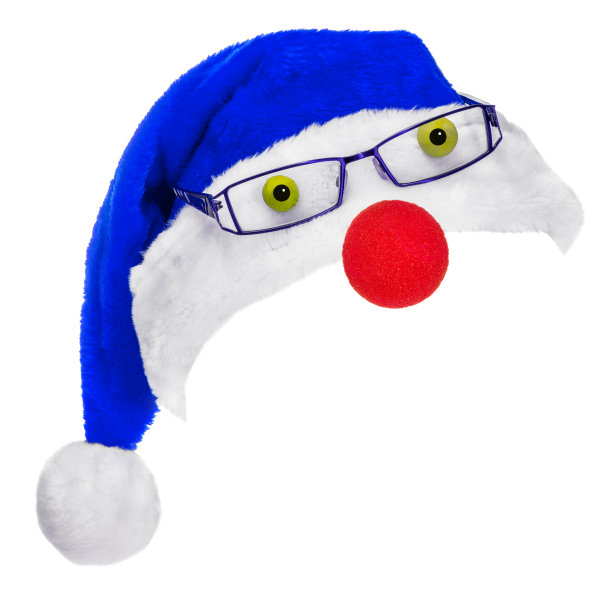 有趣的蓝色圣诞老人帽子和眼镜和眼睛在白色图片下载