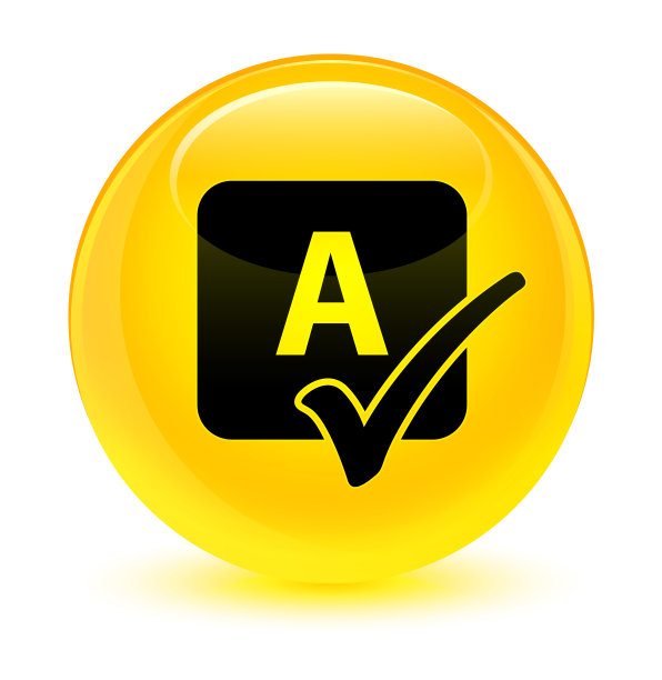 拼写检查图标玻璃黄色圆形按钮图片下载