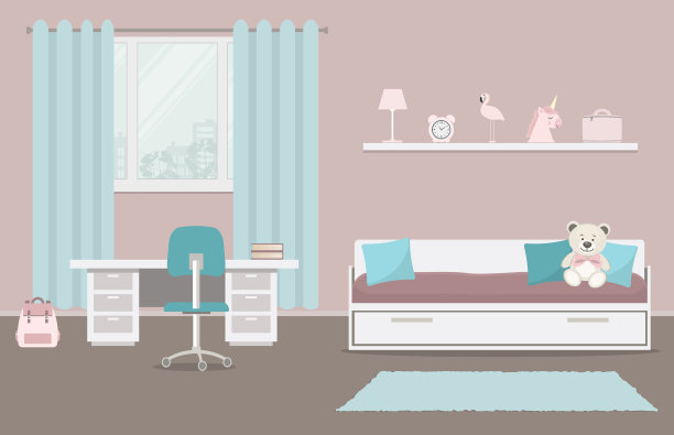 孩子们的房间是粉红色和蓝色的素材图片