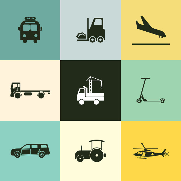 非常有用的9车辆和交通运输矢量图标集可以用于设计，网页设计和应用程序设计。图片下载