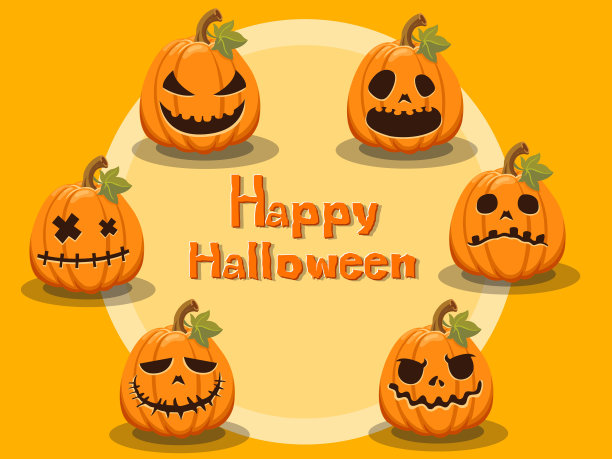 一套南瓜卡通矢量万圣节的背景图片下载