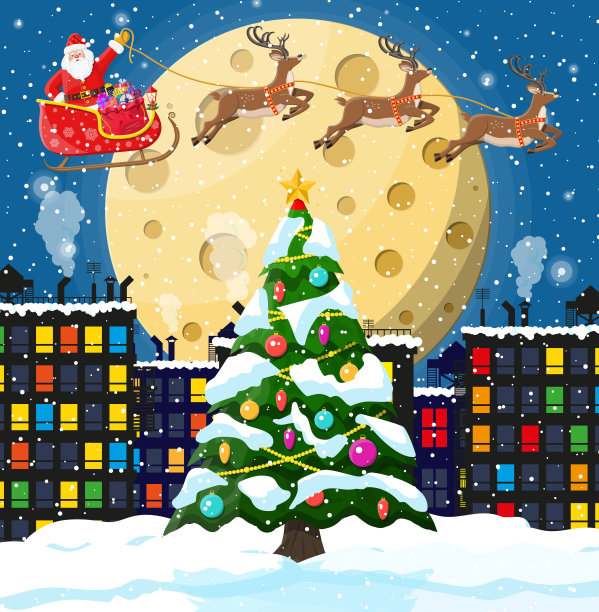 圣诞老人驾着驯鹿雪橇图片下载