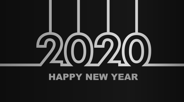 2020年-简单的贺卡，请柬，传单，海报或设计元素-银色金属-灰色轮廓-向量图片下载