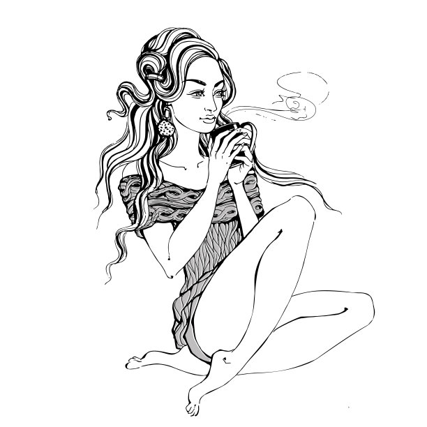 喝着咖啡的时髦女孩。向量图片下载